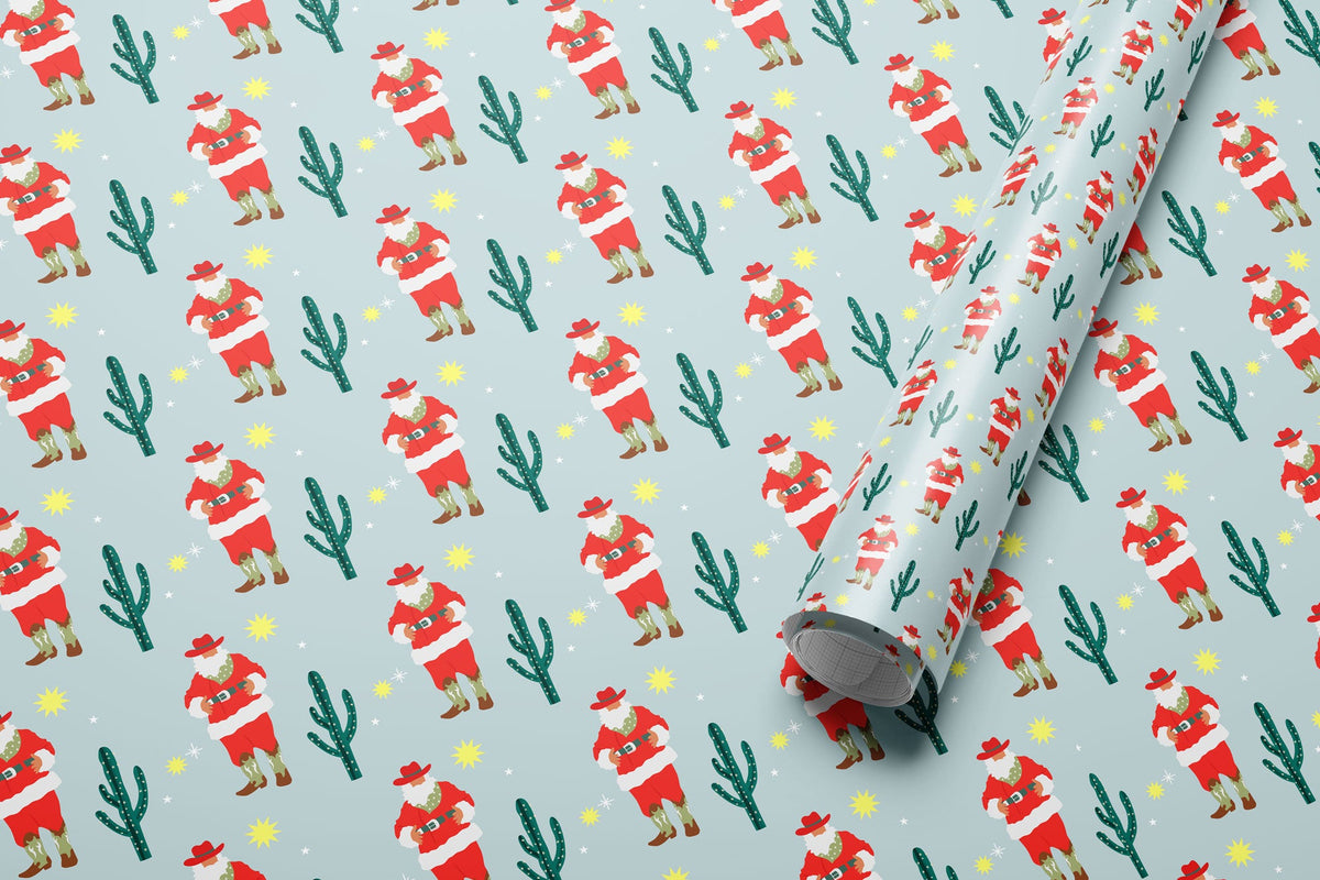 Santa's Steer Christmas Western Wrapping Paper Marketplace Holiday Gift  Wrap by undefined