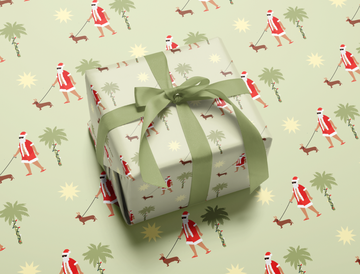 Santa on the Beach Tropical Christmas Wrapping Paper Holiday Gift Wrap by  tara berg