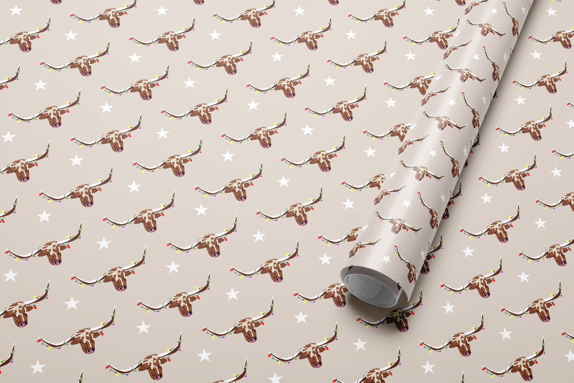 Santa's Steer Christmas Western Wrapping Paper