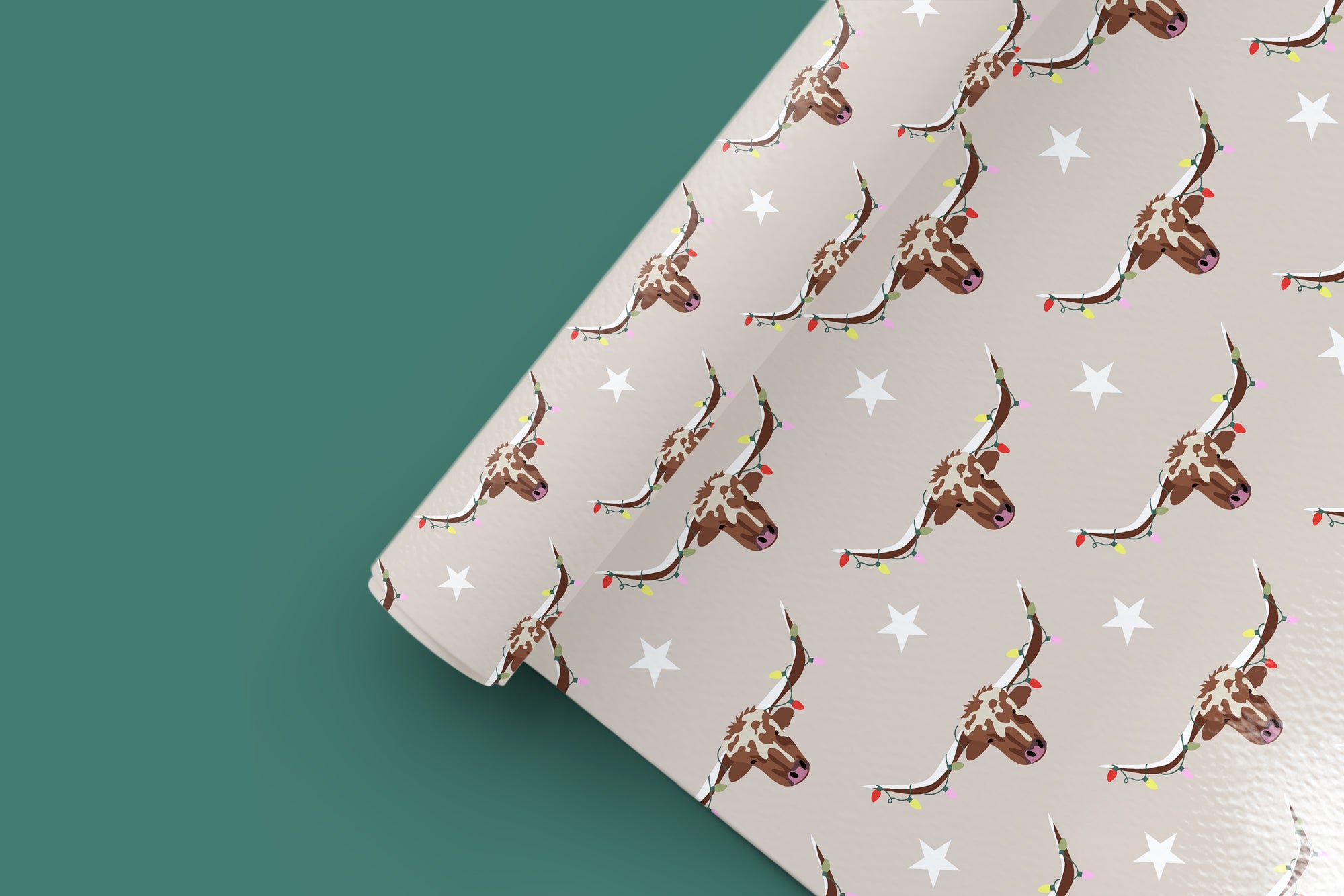 Santa's Steer Christmas Western Wrapping Paper